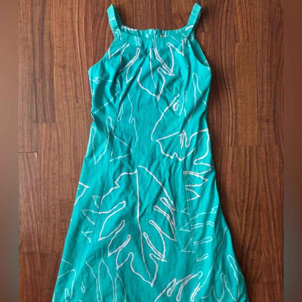 Sig Zane Teal Ulu Leaf Print Dress small